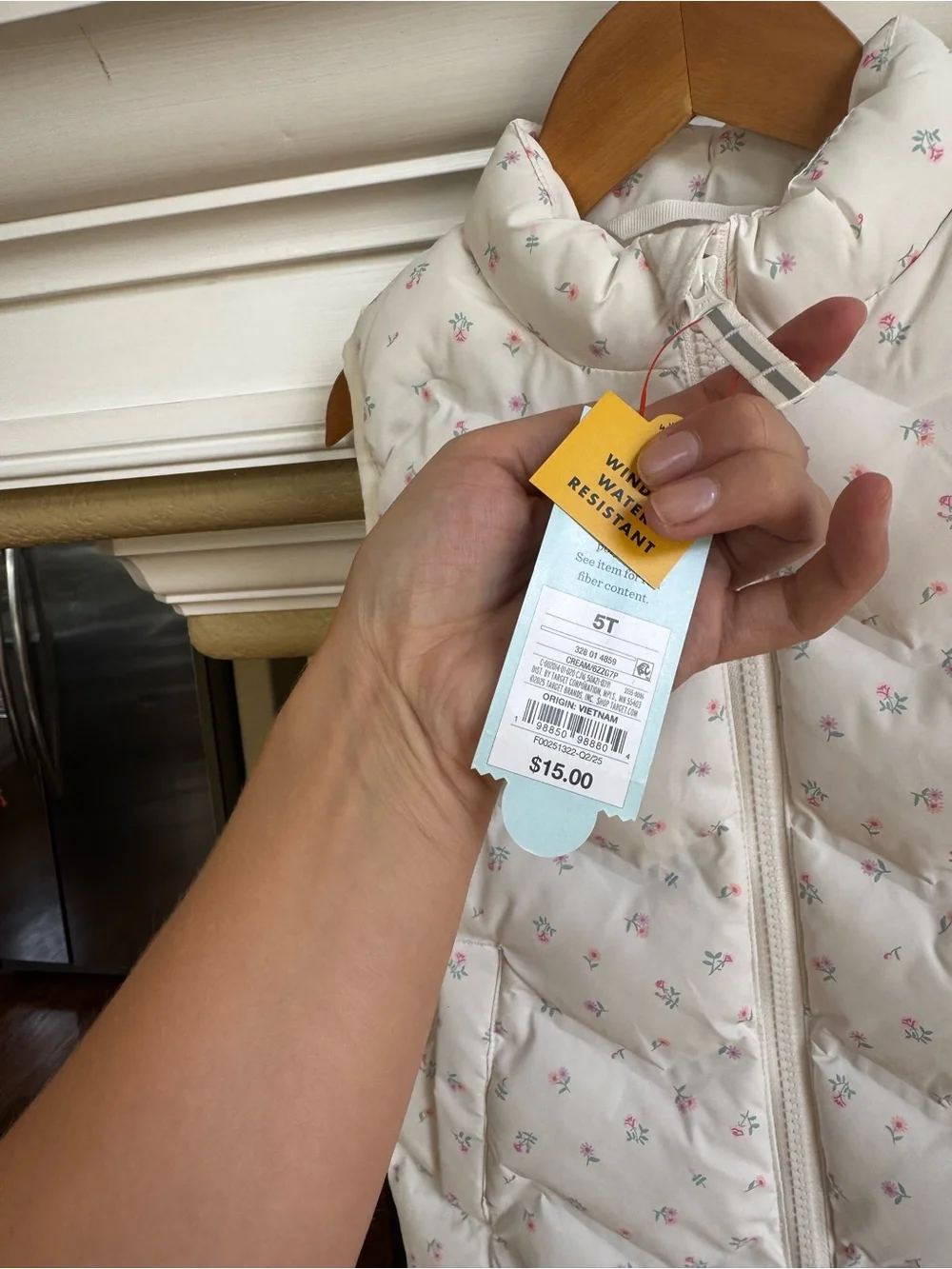 Cat & Jack Cream Quilted Vest Floral Print‎ Full Zip Toddler Outerwear Layering